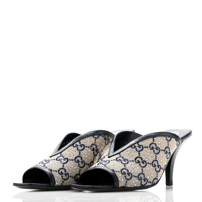 Gucci New Canvas Malaga Kid Crystal GG Monogram Square G 95mm Slide Sandals 36.5 Beige Blue 3 of 9