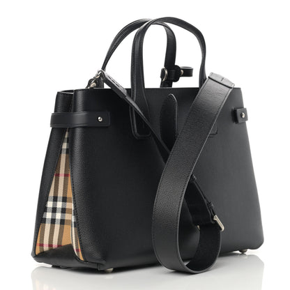 Burberry Grainy Calfskin Vintage Check Medium Banner Tote Black 3 of 16