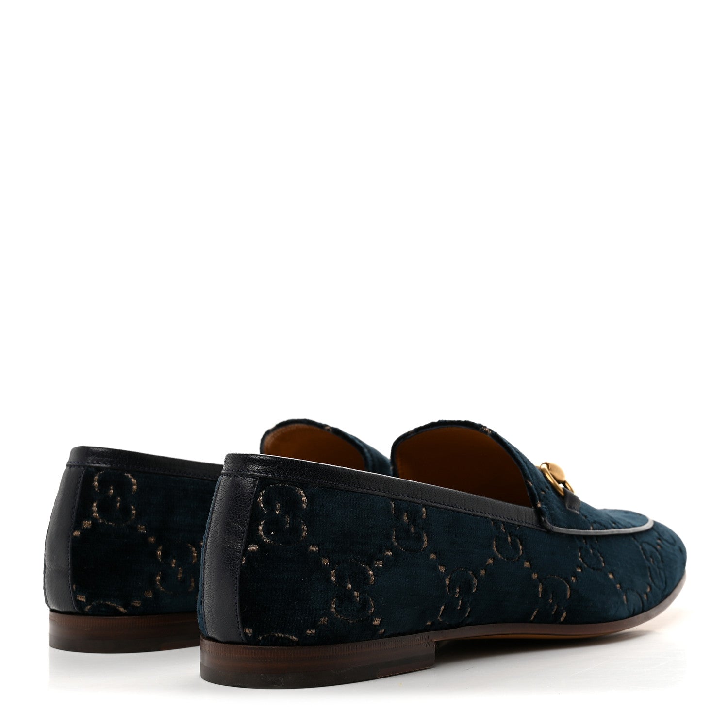 Gucci Velvet GG Monogram Horsebit Mens Jordaan Loafers 10.5 Blue Beige 5 of 9