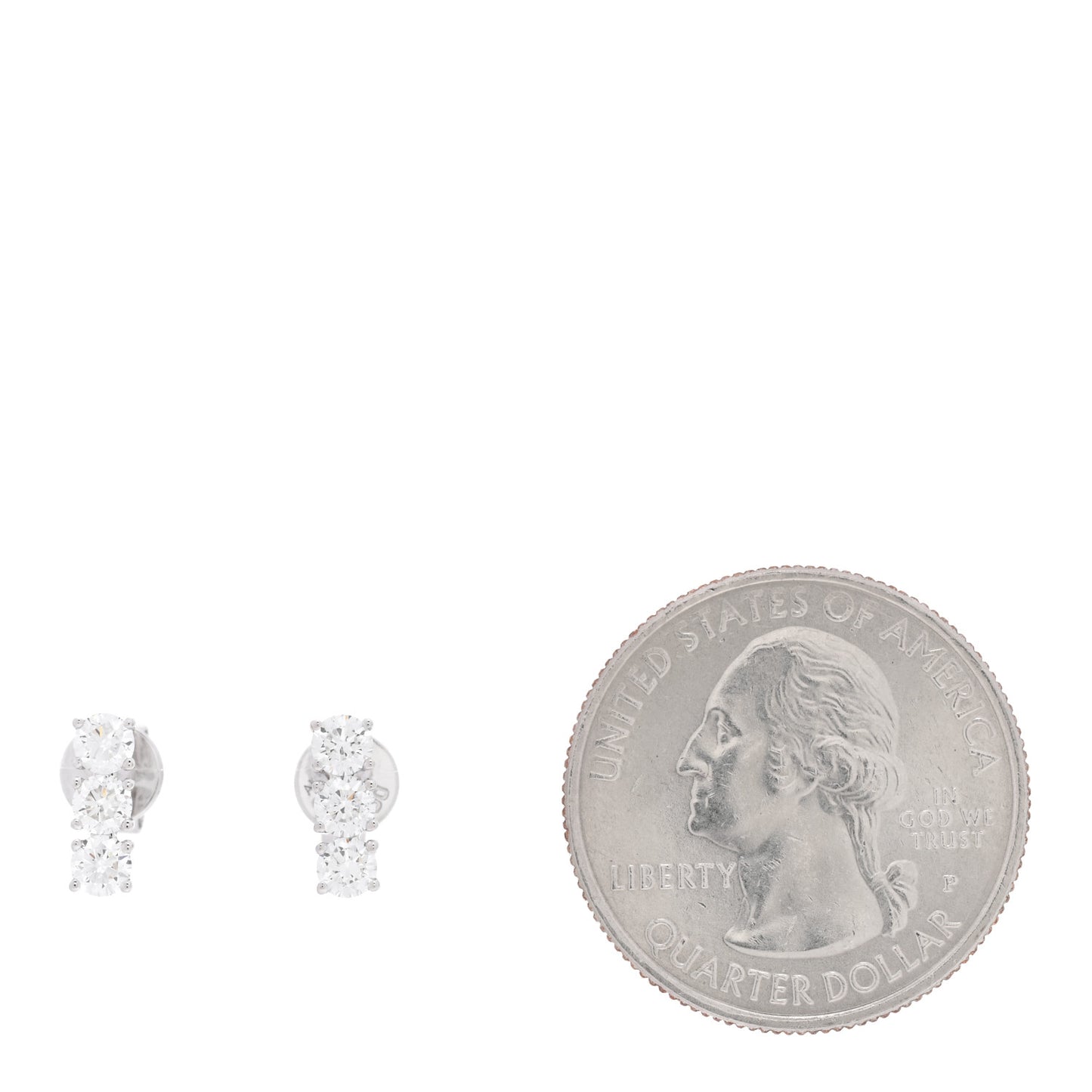 18K White Gold Diamond Three Dot Earrings