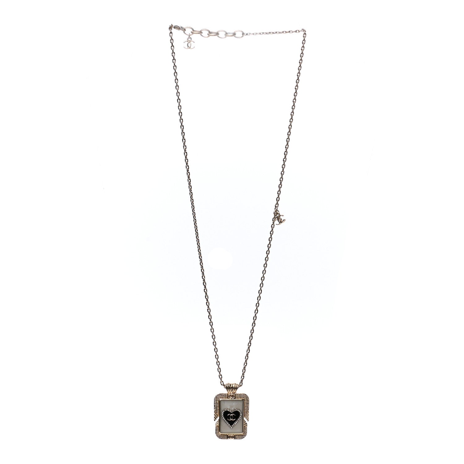 Chanel Metal Resin Enamel Crystal CC Necklace Gold Black White 3 of 7