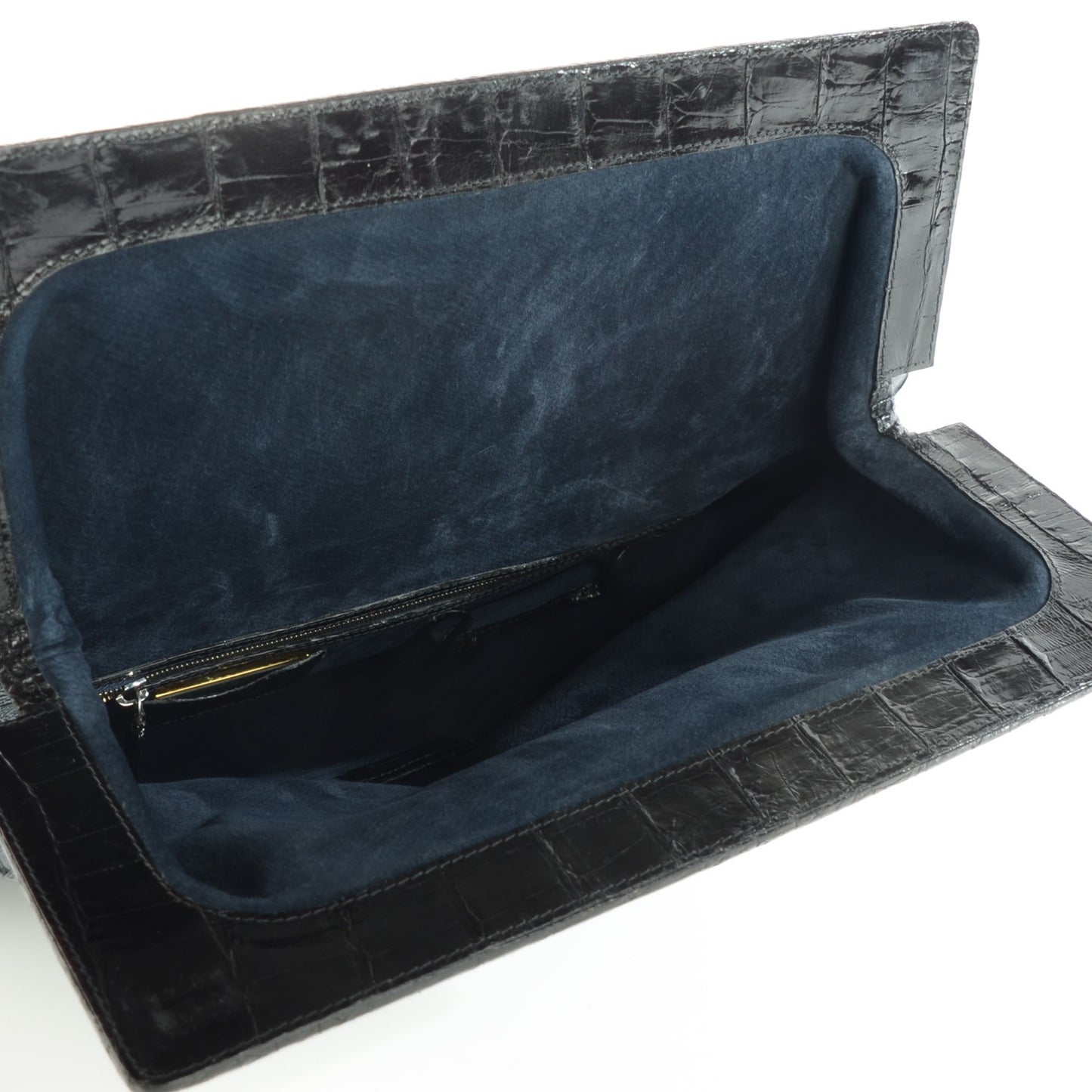 Metallic Crocodile Frame Flap Clutch Navy