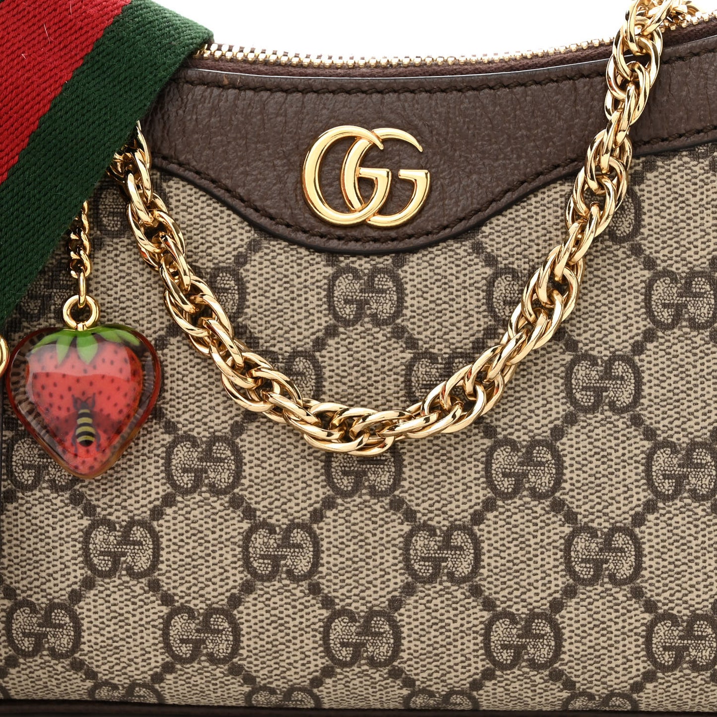 GG Supreme Monogram Textured Dollar Calfskin Web Small Ophidia GG Handbag Beige Ebony New Acero
