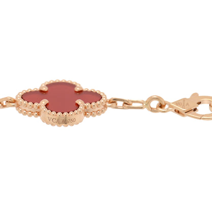 Van Cleef & Arpels 18K Rose Gold Carnelian 5 Motifs Guilloche Vintage Alhambra Bracelet 3 of 4