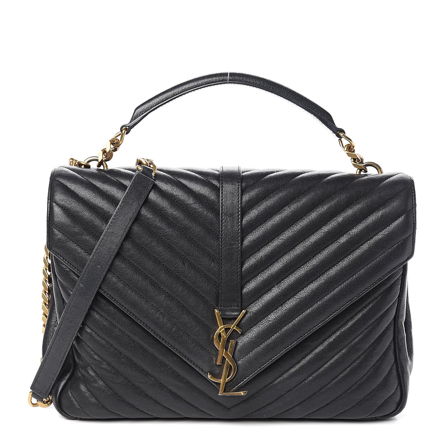 Saint Laurent Sheepskin Matelasse Chevron Monogram Large College Satchel Black 1 of 15