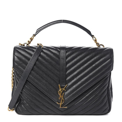 Saint Laurent Sheepskin Matelasse Chevron Monogram Large College Satchel Black 1 of 15