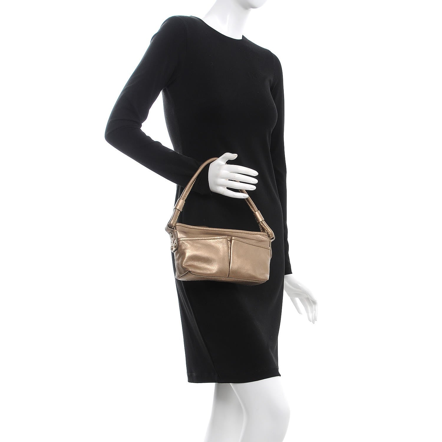 Burberry Metallic Grainy Calfskin Hobo Gold 2 of 8