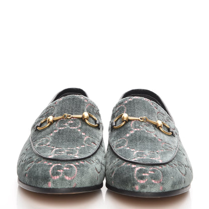 Gucci Velvet Malaga Kid GG Monogram Horsebit Womens Jordaan Loafers 36.5 Avio Dusty Pink Black 2 of 8