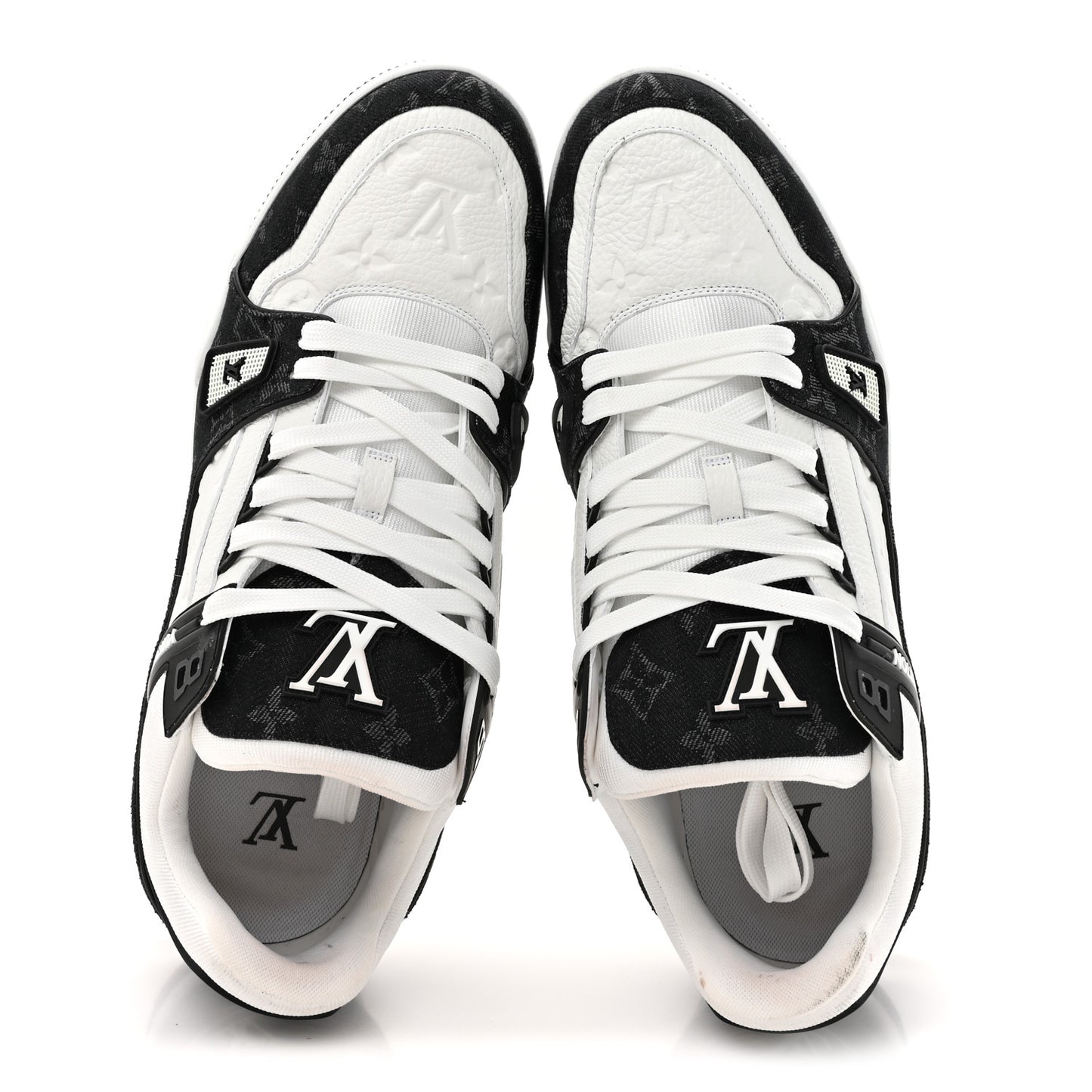 Calfskin Embossed Monogram Denim Mens LV Trainer Sneakers 12 Black