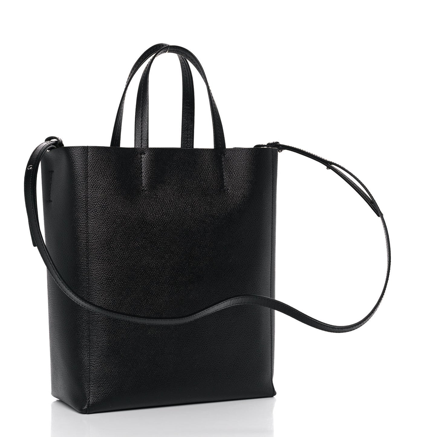 Grained Calfskin Small Vertical Cabas Black