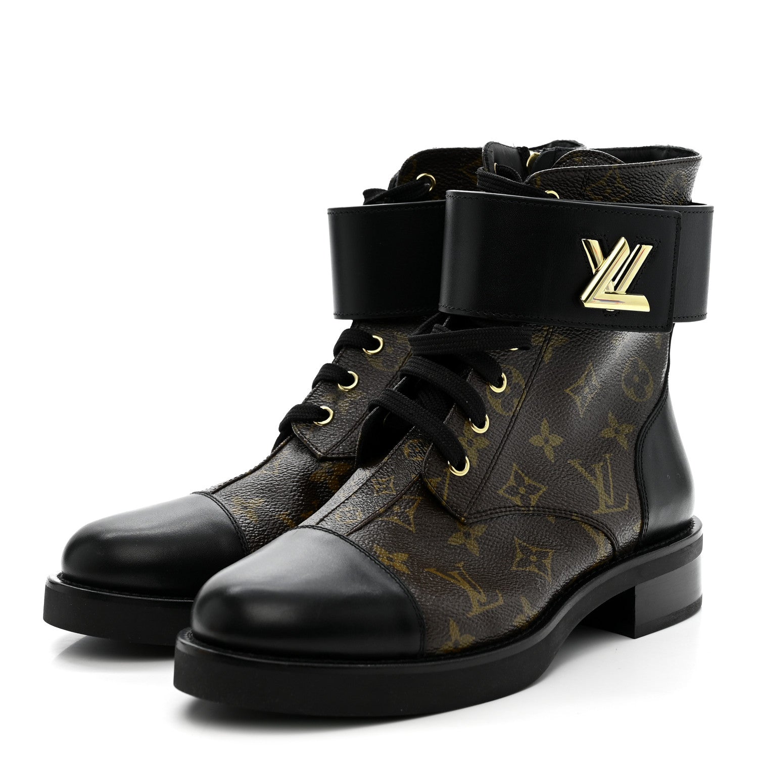 Louis Vuitton Calfskin Monogram Wonderland Flat Ranger Boots 39 Black 4 of 9