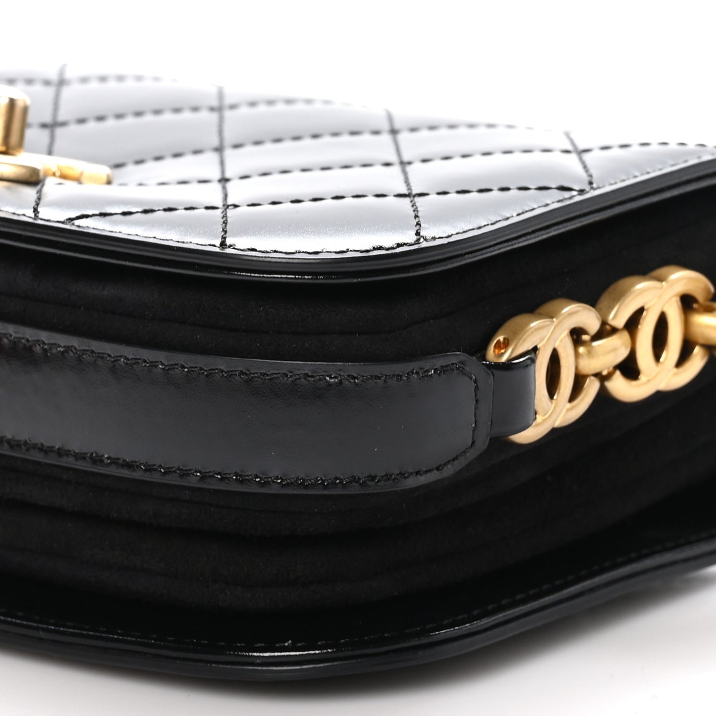 Shiny Calfskin Quilted Suede Goatskin Mini Messenger Black