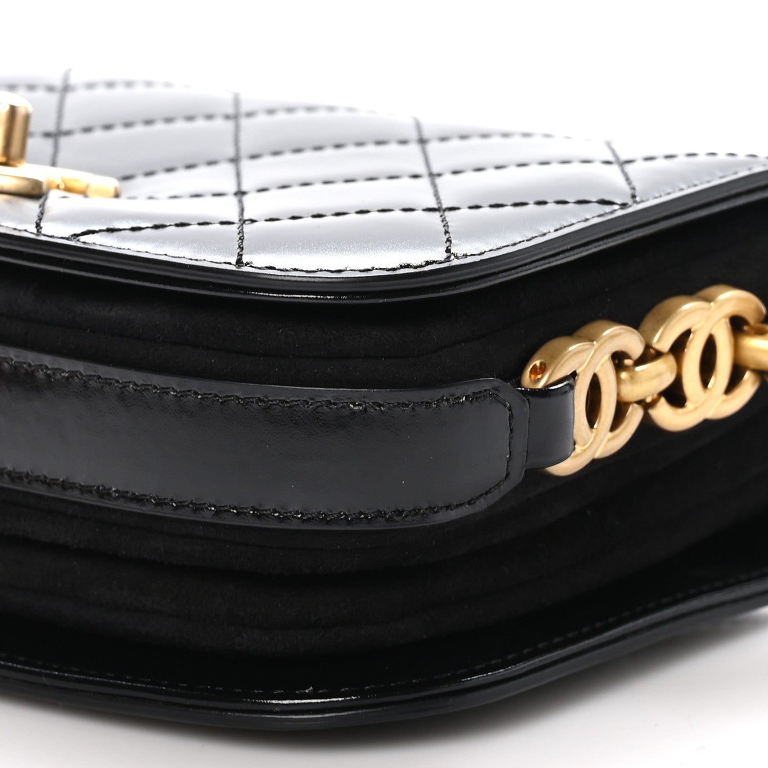 Chanel Shiny Calfskin Quilted Suede Goatskin Mini Messenger Black 9 of 9