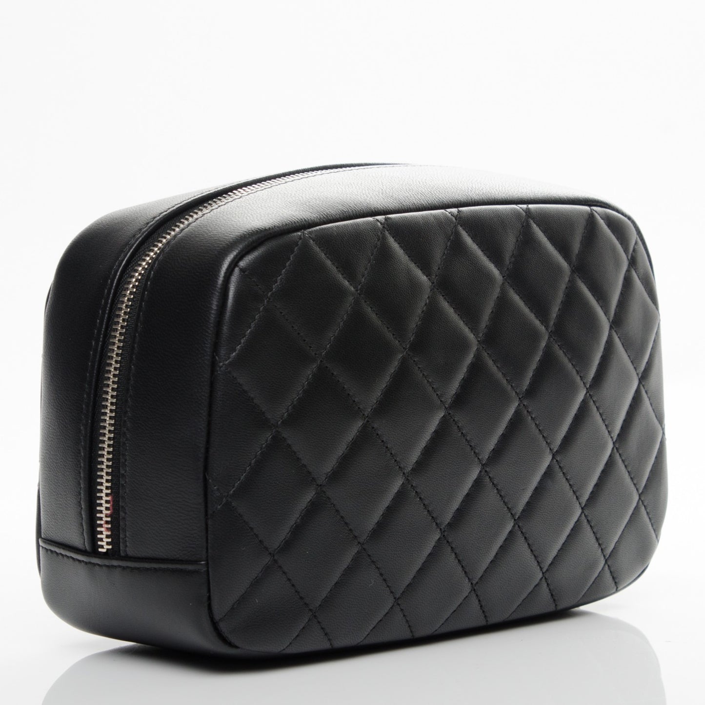 Lambskin Quilted Medium Curvy Pouch Cosmetic Case Black
