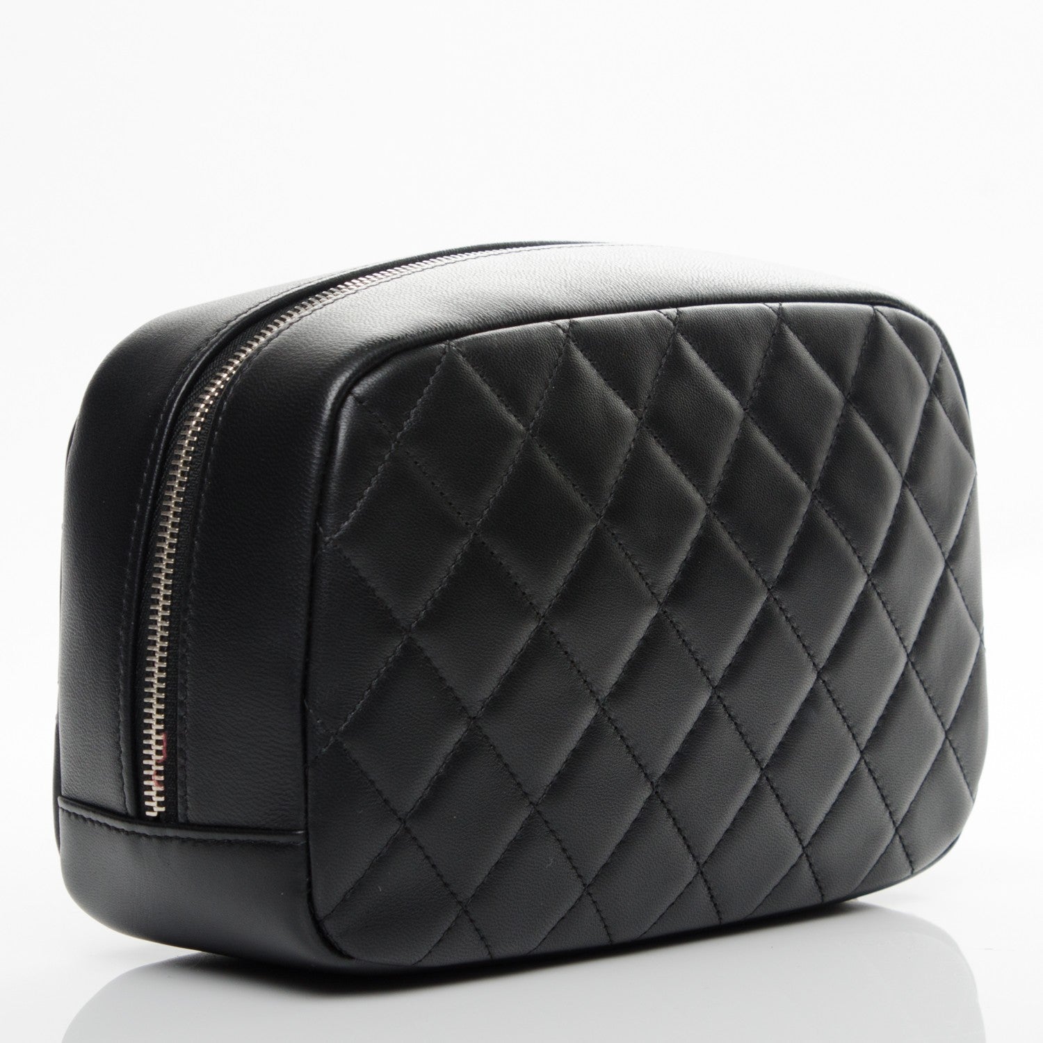 Chanel Lambskin Quilted Medium Curvy Pouch Cosmetic Case Black 3 of 7