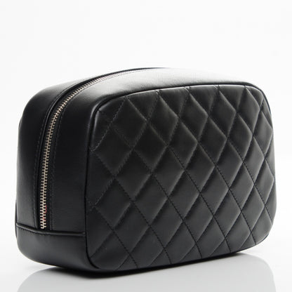 Chanel Lambskin Quilted Medium Curvy Pouch Cosmetic Case Black 3 of 7