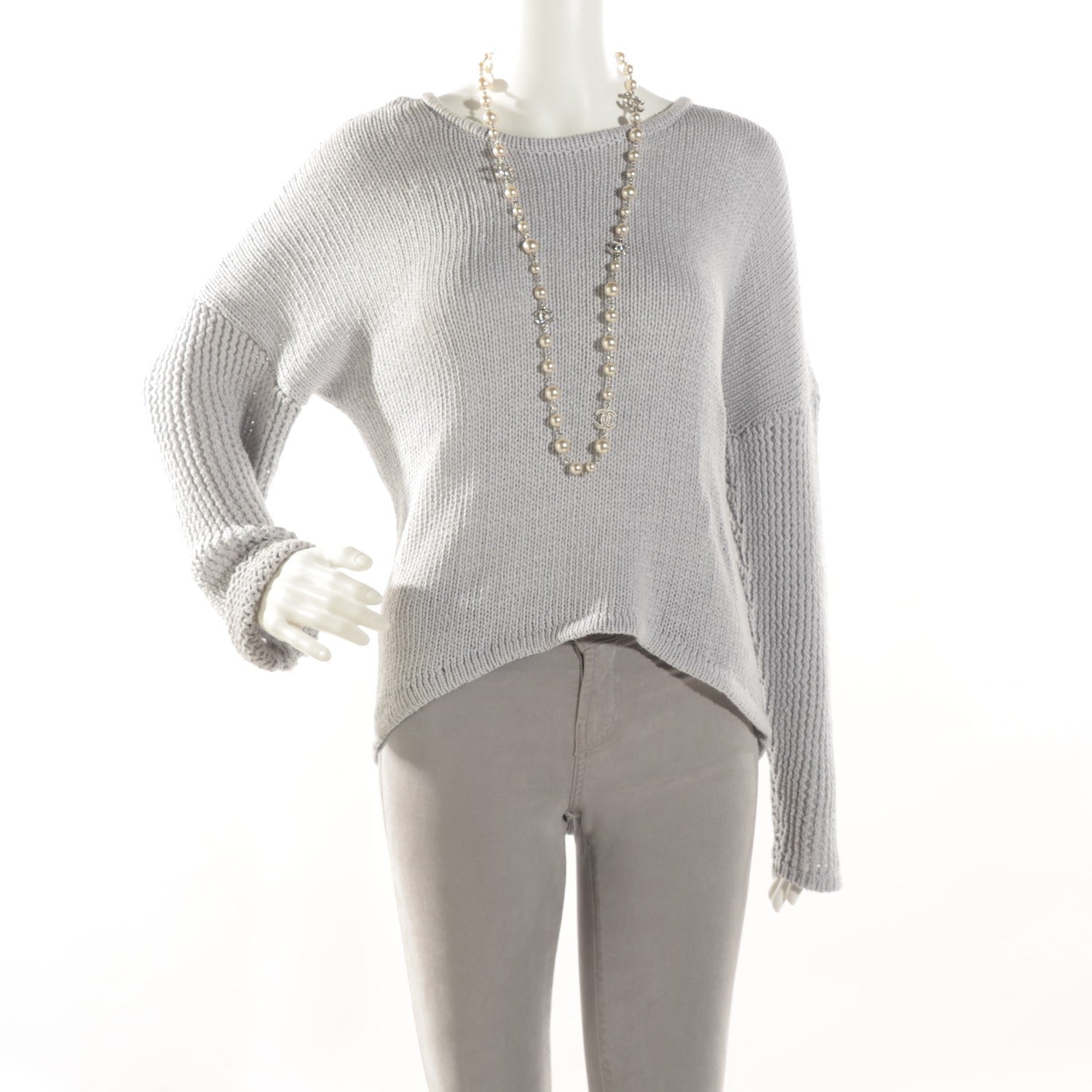 Chanel Crystal Pearl CC Long Necklace Silver 2 of 7