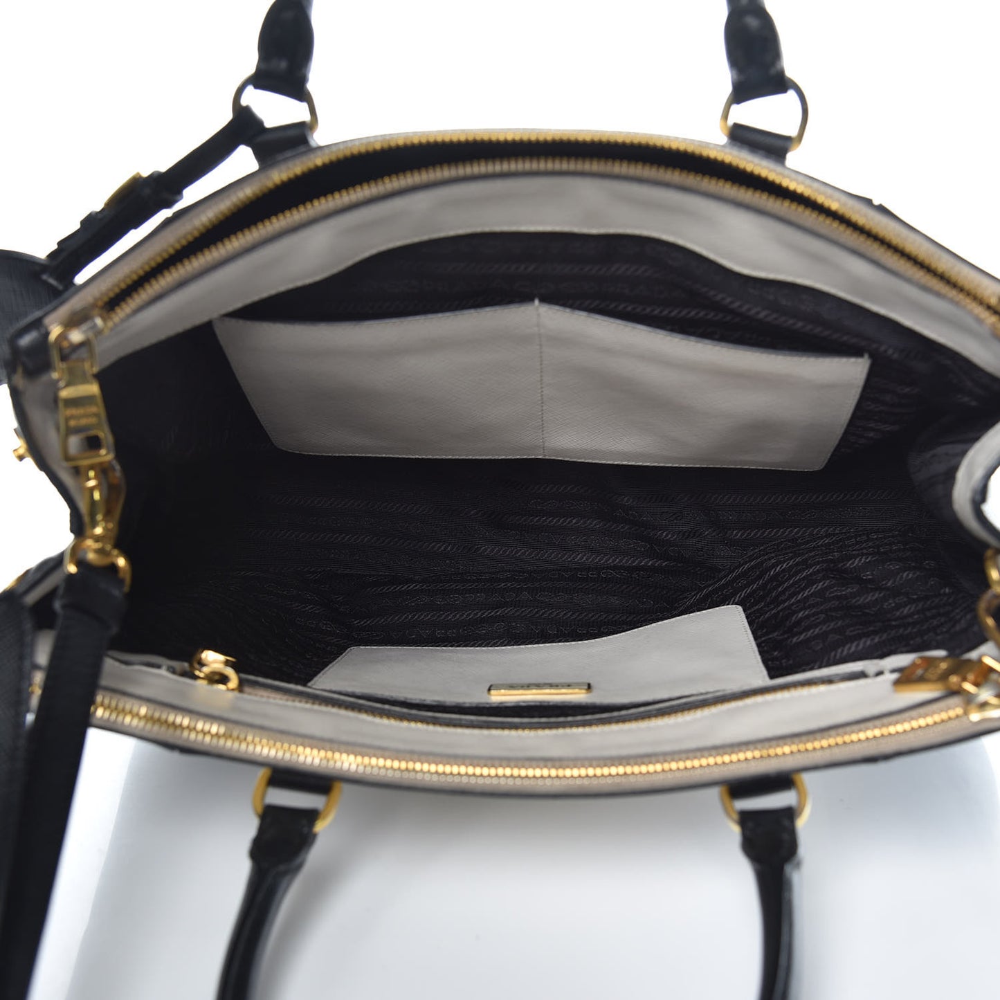 Saffiano Lux Colorblock Medium Galleria Double Zip Tote Black Talco