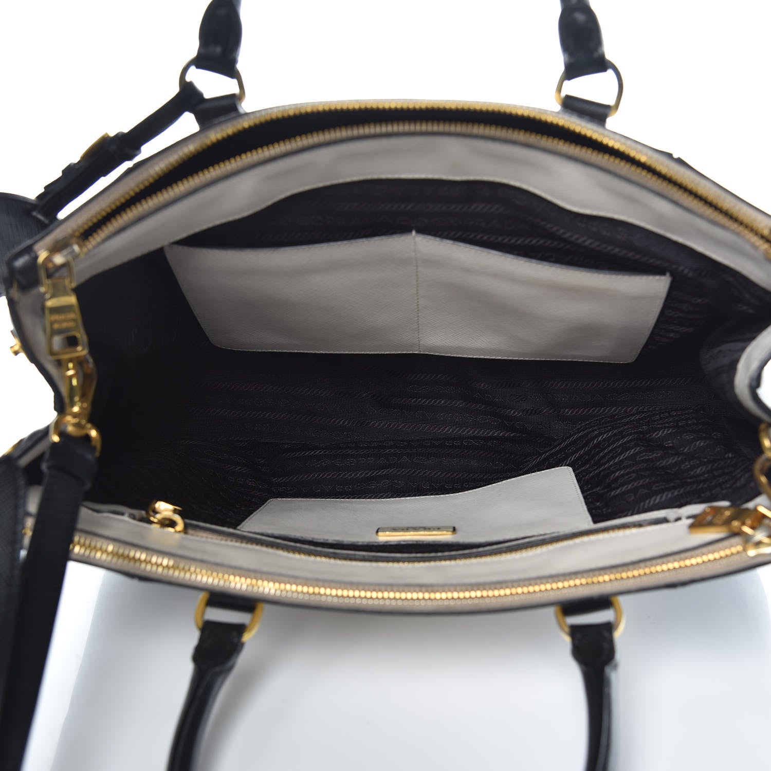 Prada Saffiano Lux Colorblock Medium Galleria Double Zip Tote Black Talco 5 of 16