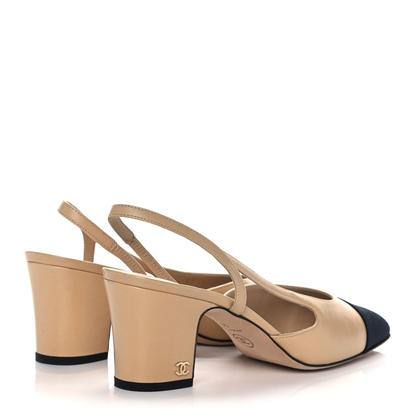 Goatskin Grosgrain Cap Toe CC Slingback Pumps 39 Beige Black