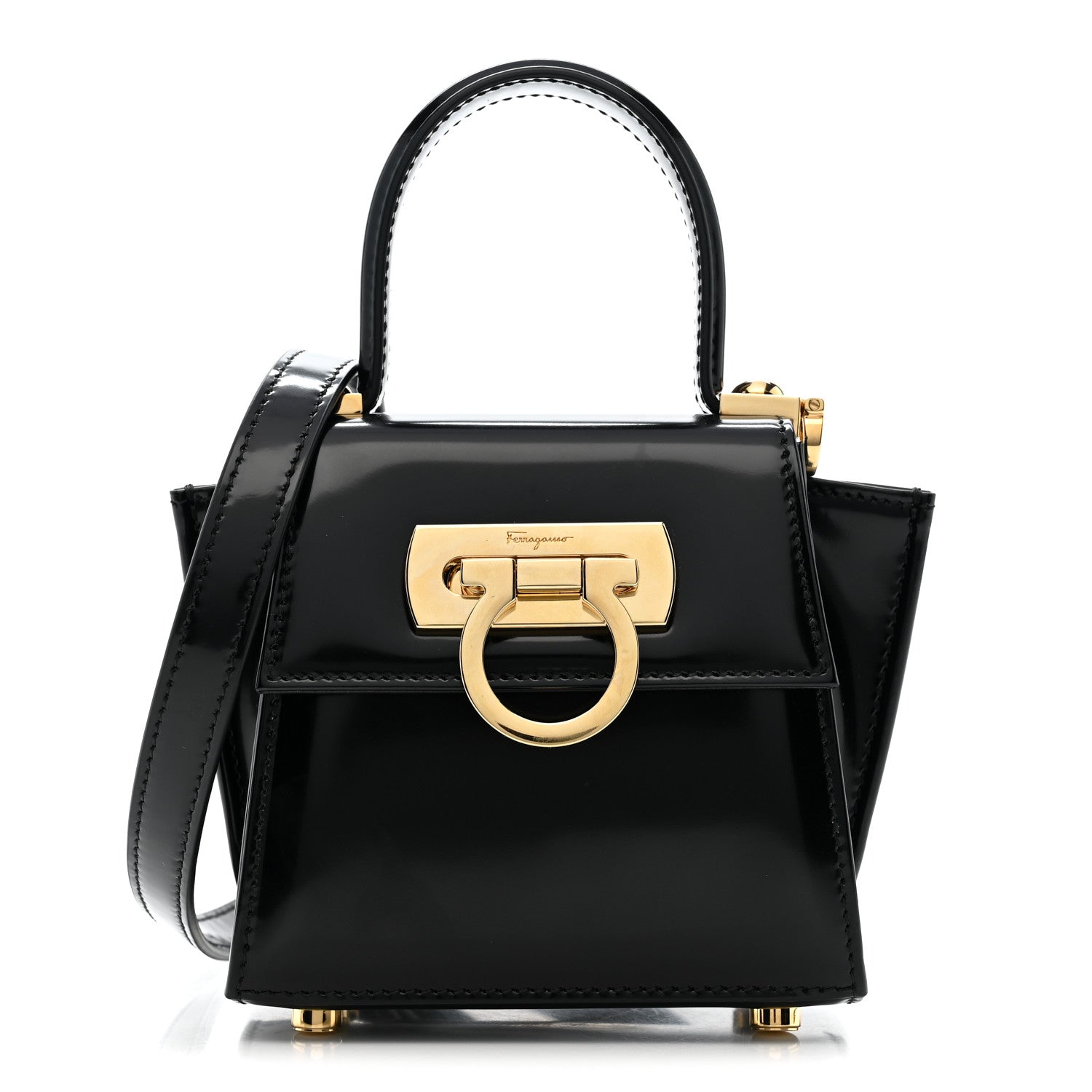 Salvatore Ferragamo Brushed Calfskin Micro Iconic Top Handle Bag Nero 1 of 9