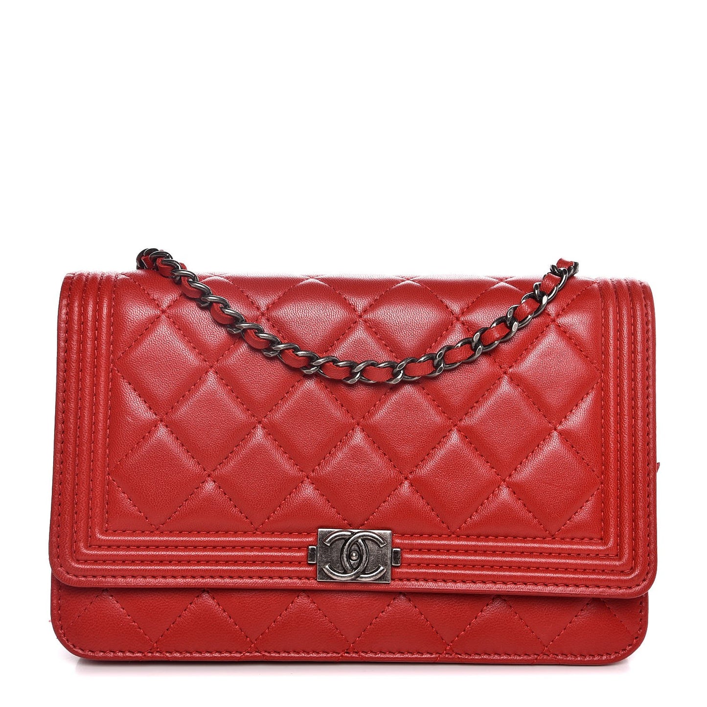 Lambskin Quilted Boy Wallet On Chain WOC Red