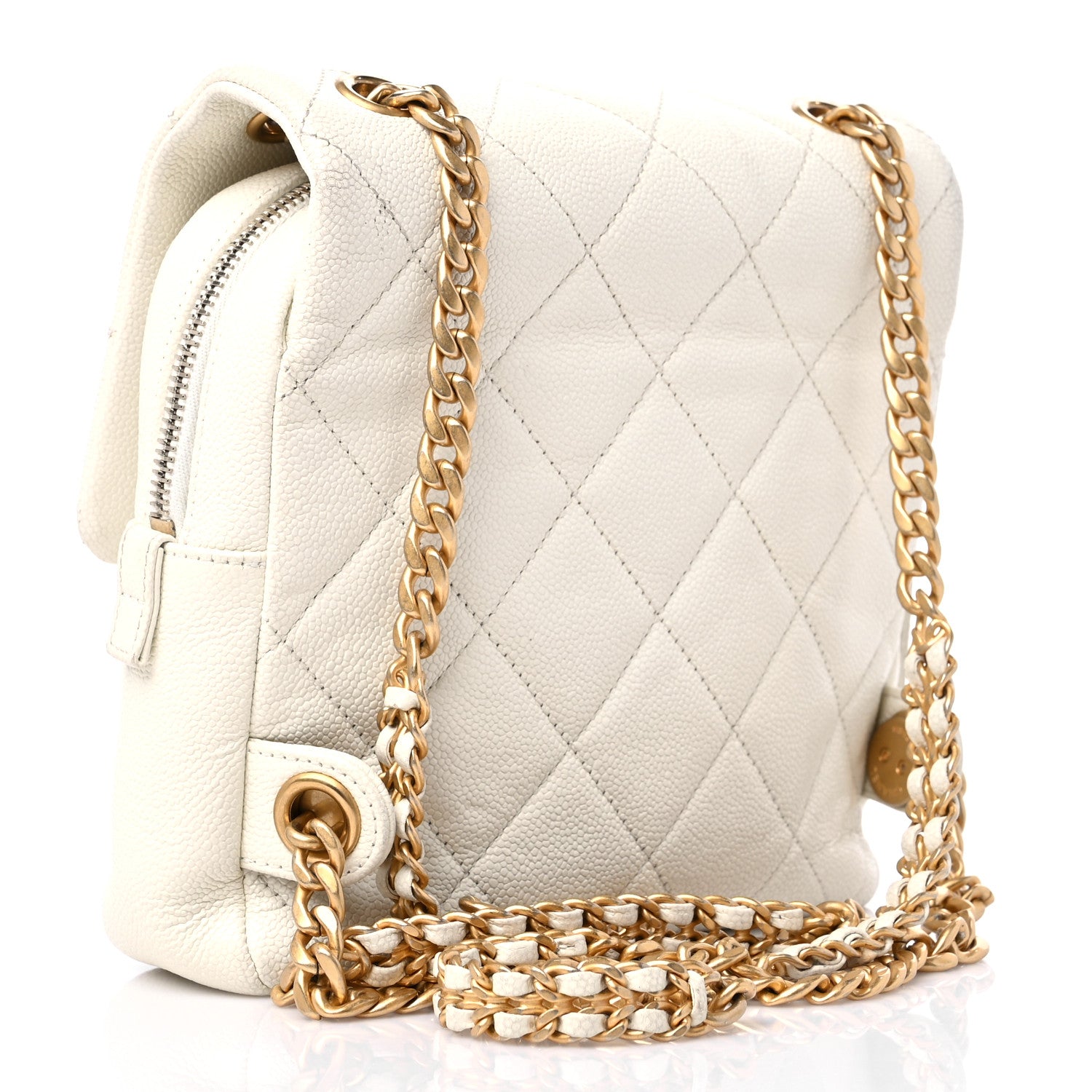 Chanel Shiny Caviar Quilted Chain Melody Backpack White 3 of 15