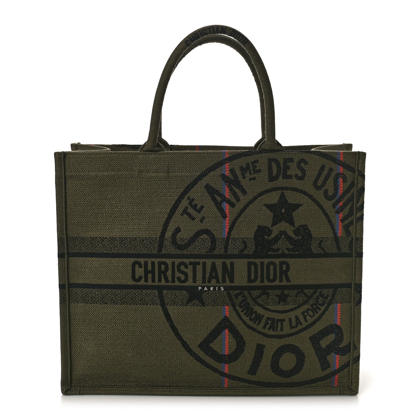 Canvas Jute Embroidered Medium Book Tote Green