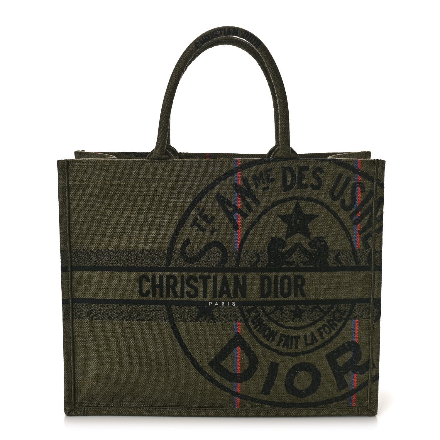 Christian Dior Canvas Jute Embroidered Medium Book Tote Green 1 of 9