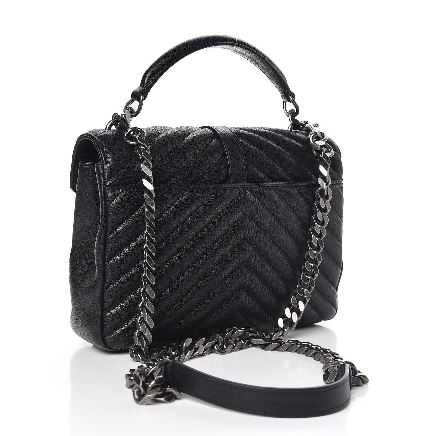 Sheepskin Matelasse Chevron Monogram Medium College Bag Black