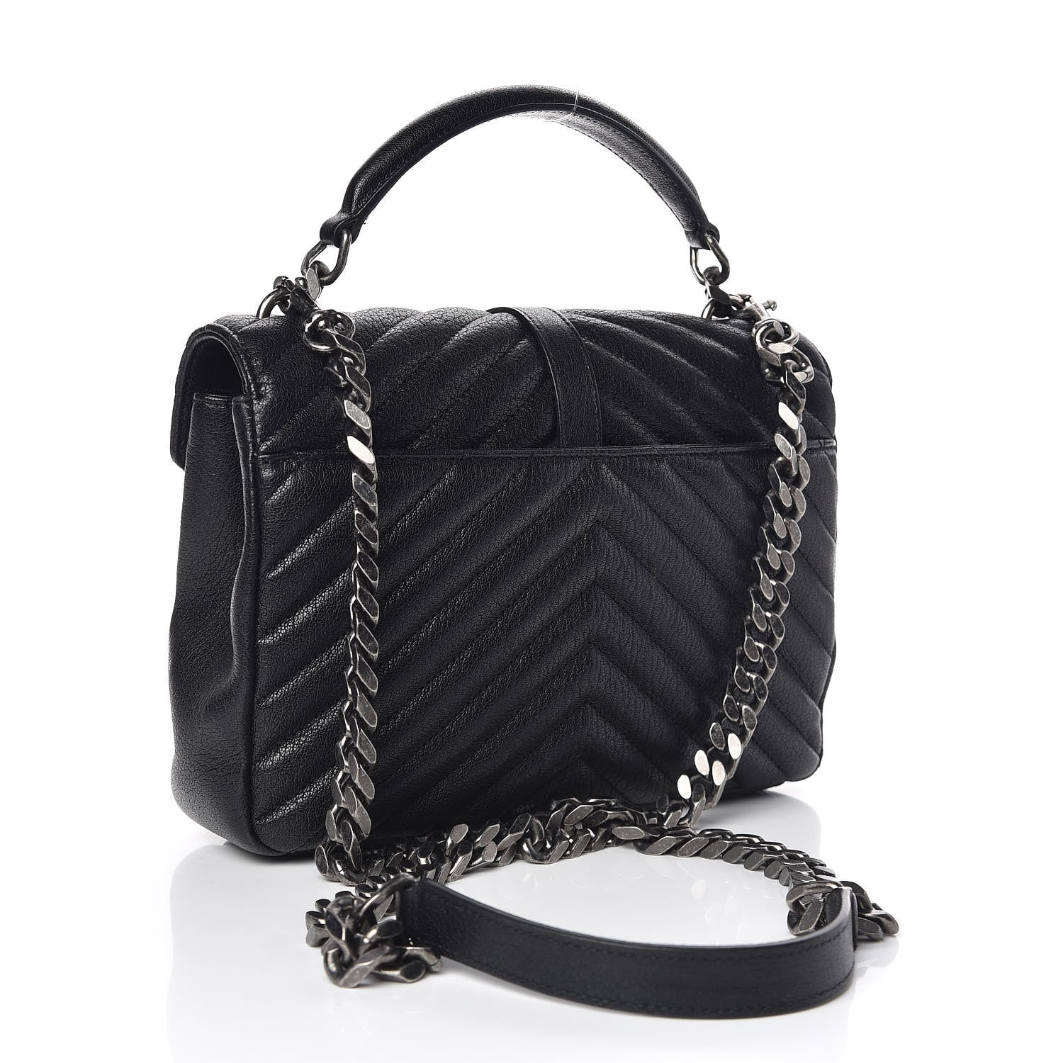 Saint Laurent Sheepskin Matelasse Chevron Monogram Medium College Bag Black 3 of 10