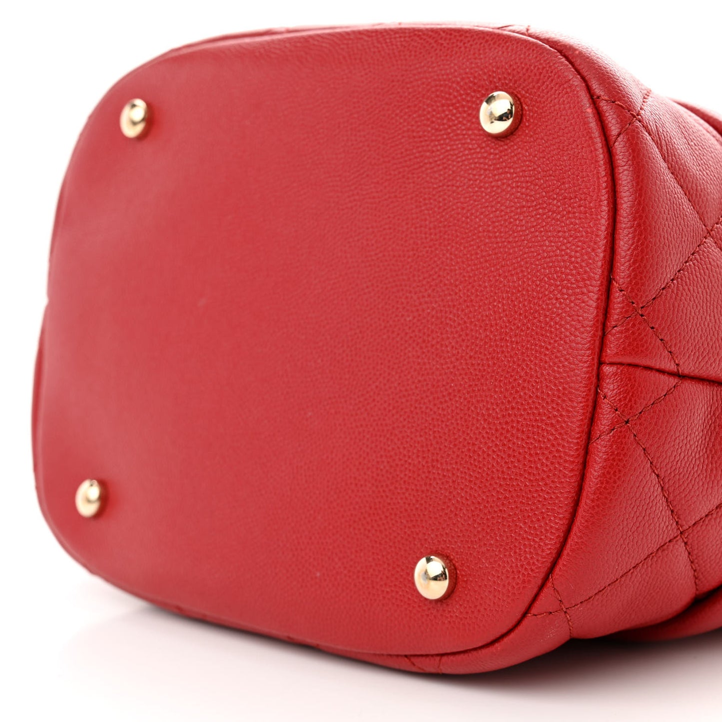 Caviar Quilted Rolled Up Bucket Drawstring Bag Red