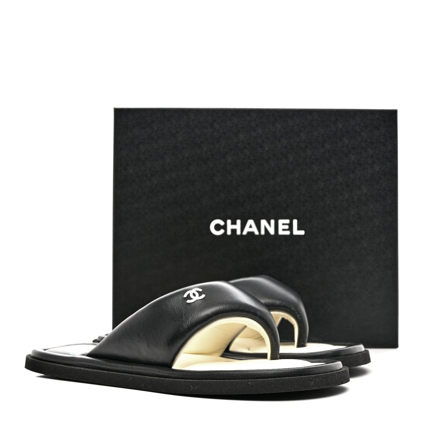 Lambskin Padded Pool Thong Sandals 40 Black