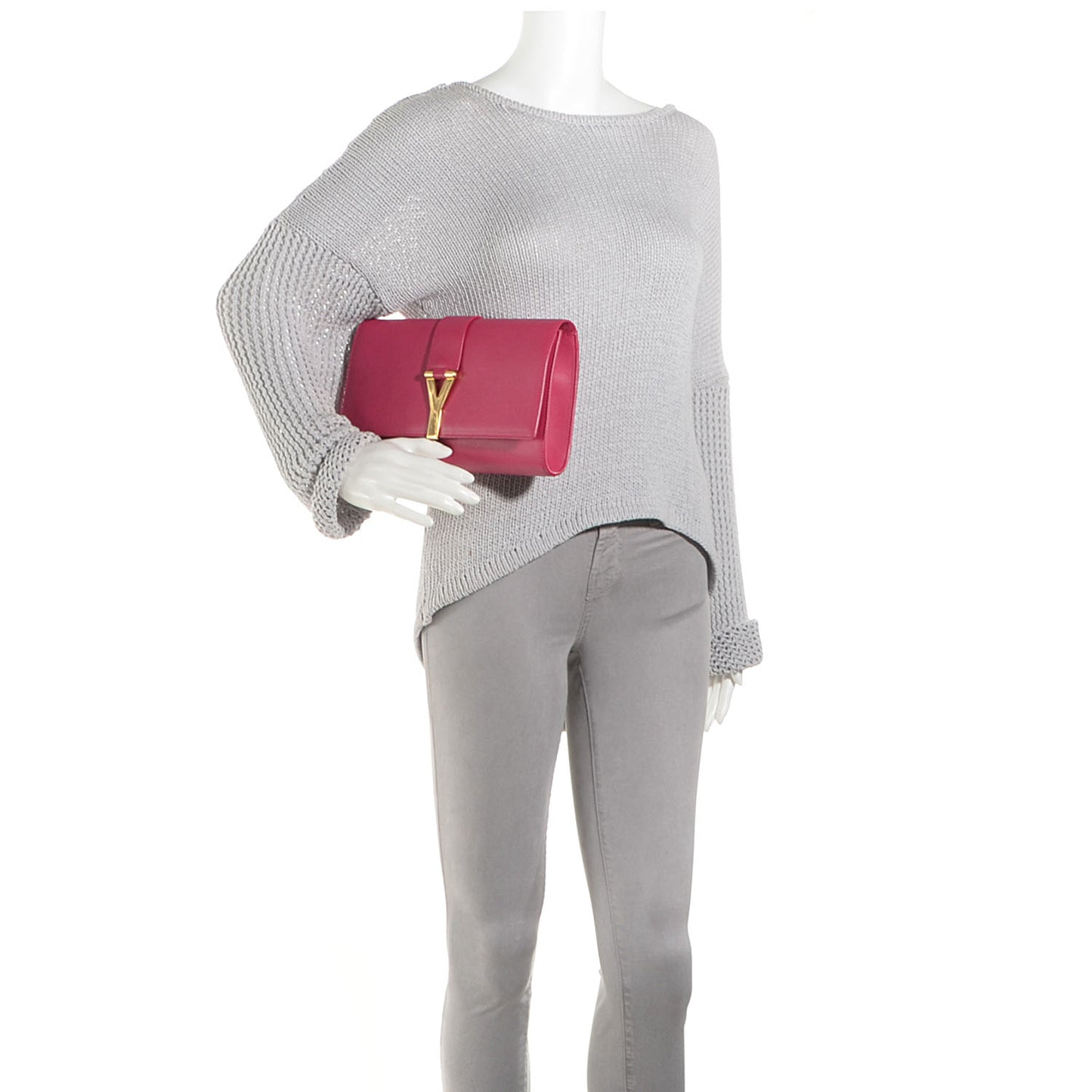 Calfskin Classic Y Clutch Fuchsia