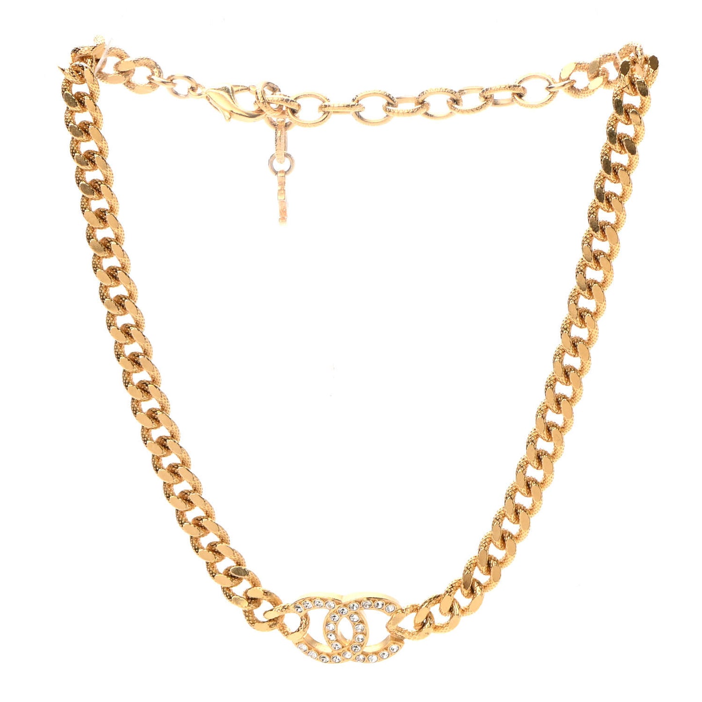 Crystal Chain Link CC Choker Necklace Gold
