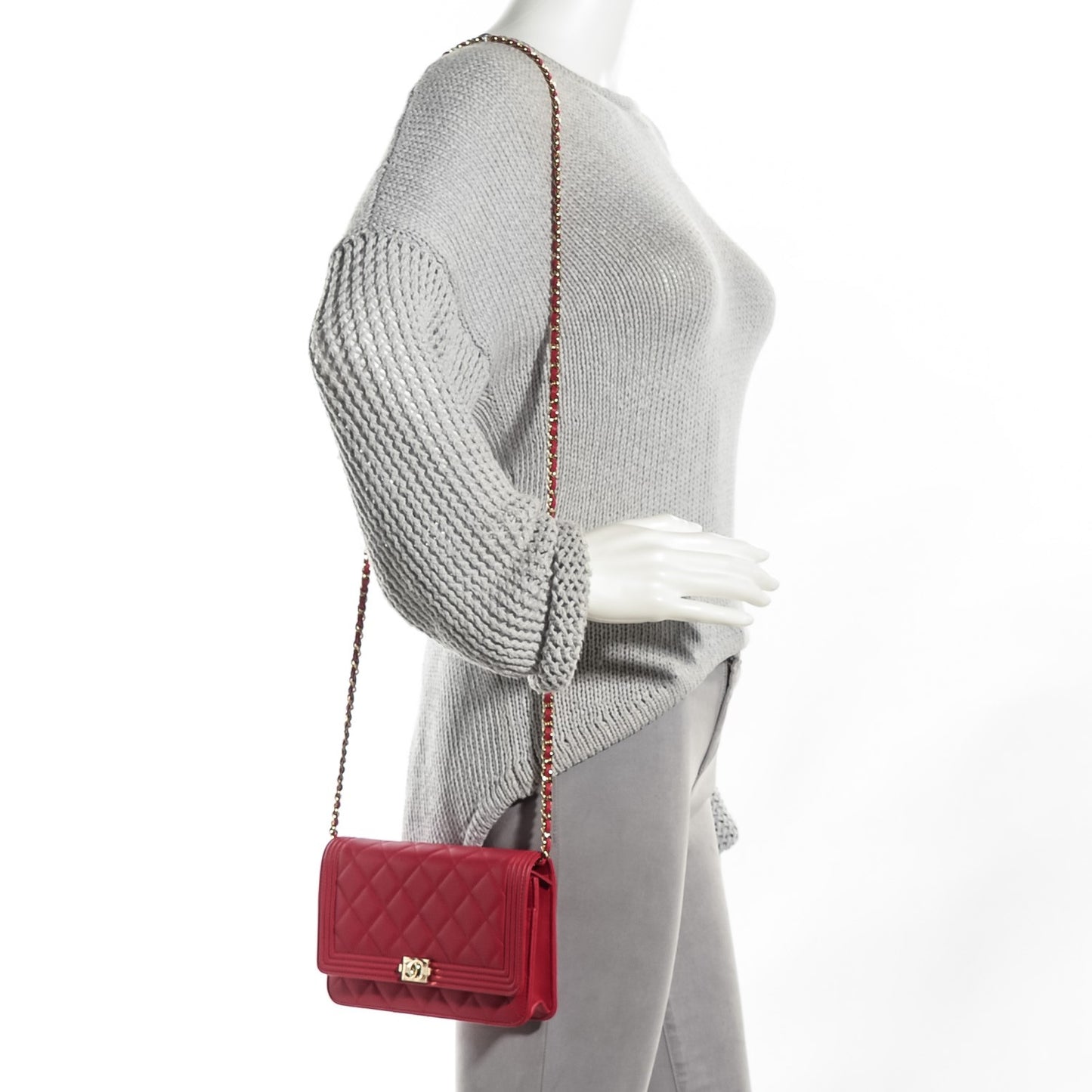 Lambskin Quilted Boy Wallet On Chain WOC Dark Pink