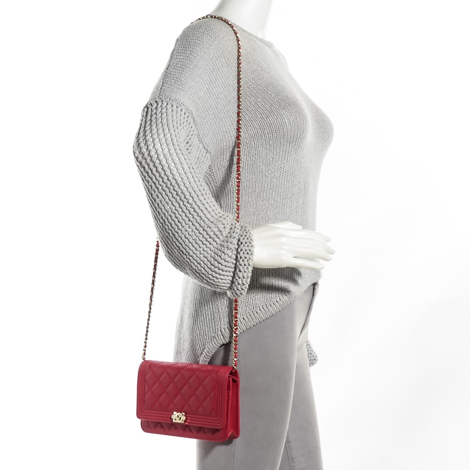 Chanel Lambskin Quilted Boy Wallet On Chain WOC Dark Pink 2 of 8