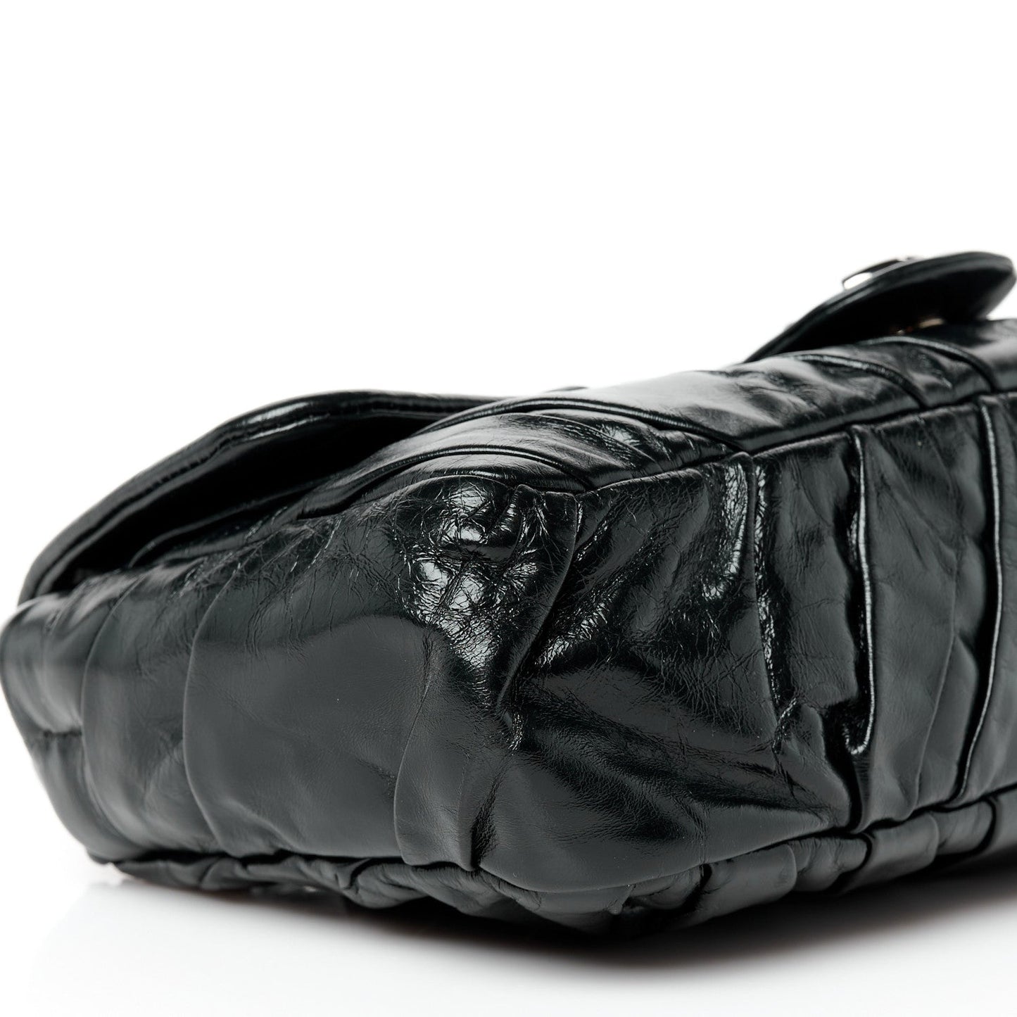 Glazed Calfskin Twisted Medium Flap Black