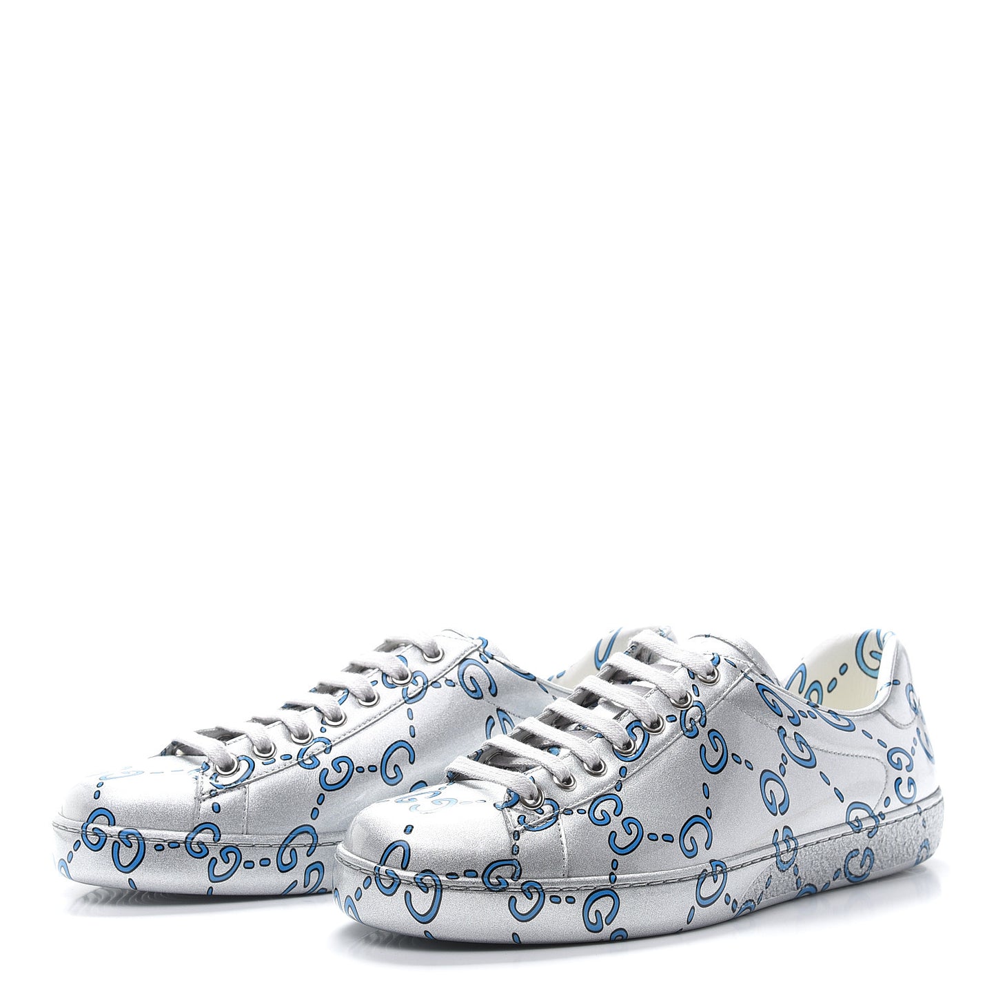 Miro Rubber Wax GucciGhost Print Mens New Ace Sneakers 7.5 Silver