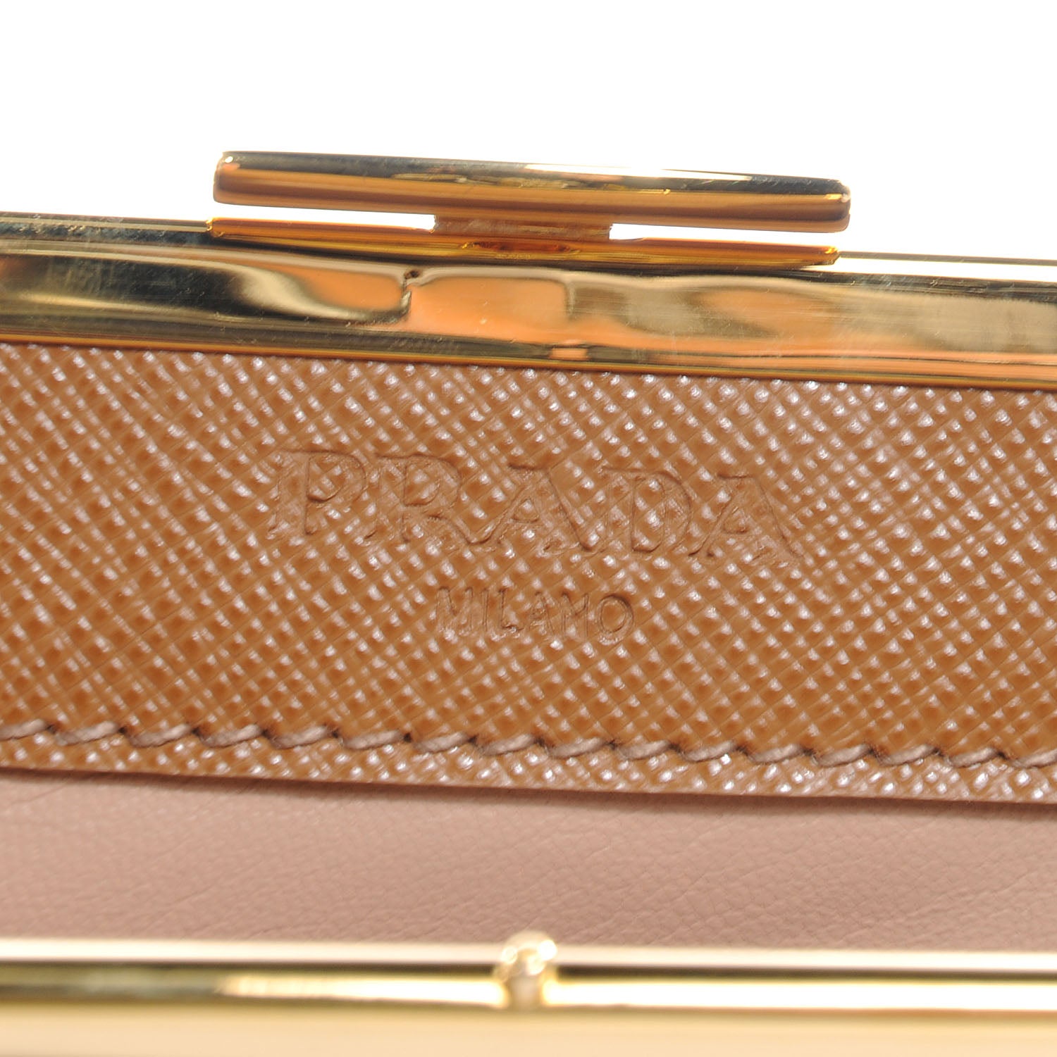 Prada Saffiano Kiss Lock Clutch Caramel 6 of 7