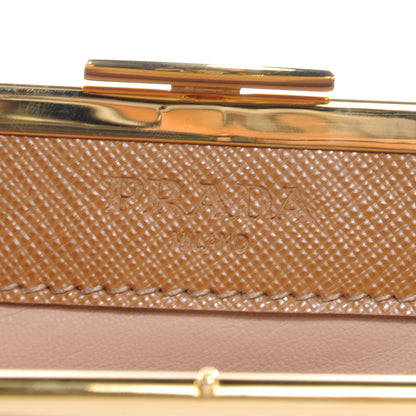 Prada Saffiano Kiss Lock Clutch Caramel 6 of 7