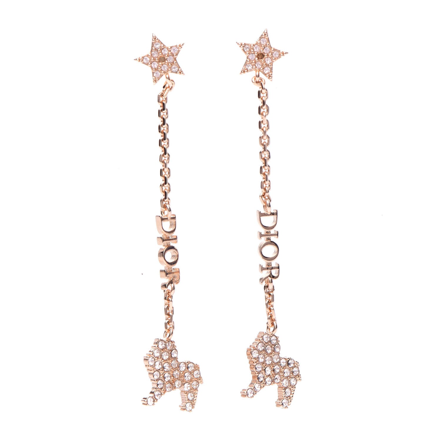 Christian Dior Crystal Diorable Lion Logo Drop Earrings Rose Gold 1 of 5