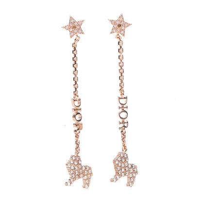 Christian Dior Crystal Diorable Lion Logo Drop Earrings Rose Gold 1 of 5