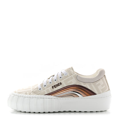 Fendi Fabric Jacquard FF Rainbow Womens Fendi Force Low-Top Sneakers 37 Avorio 1 of 9
