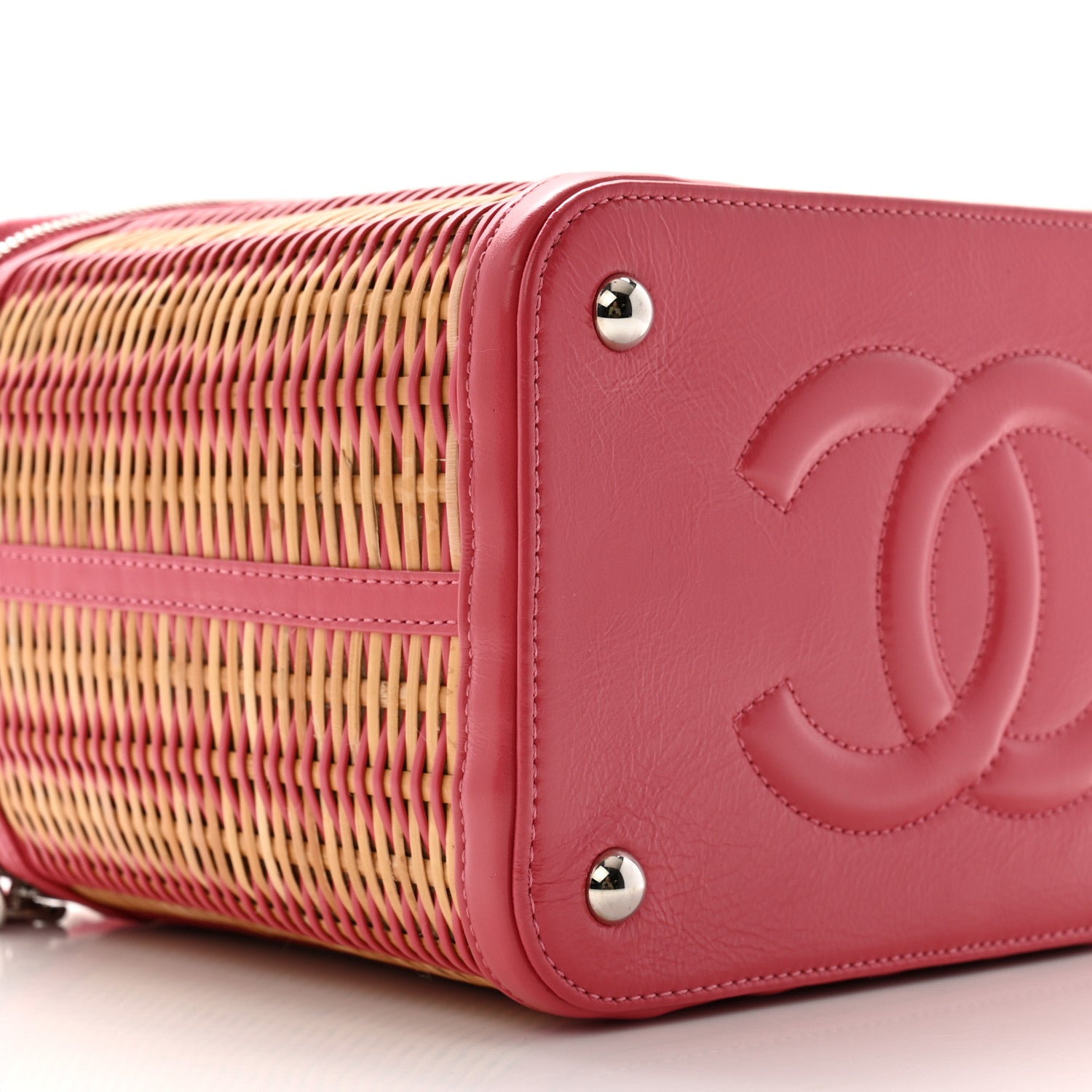 Chanel Glazed Calfskin Raffia Vanity Case Bag Pink 9 of 12