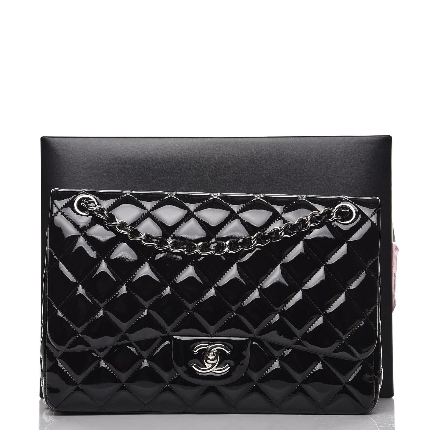 Patent Quilted Jumbo Double Flap Black