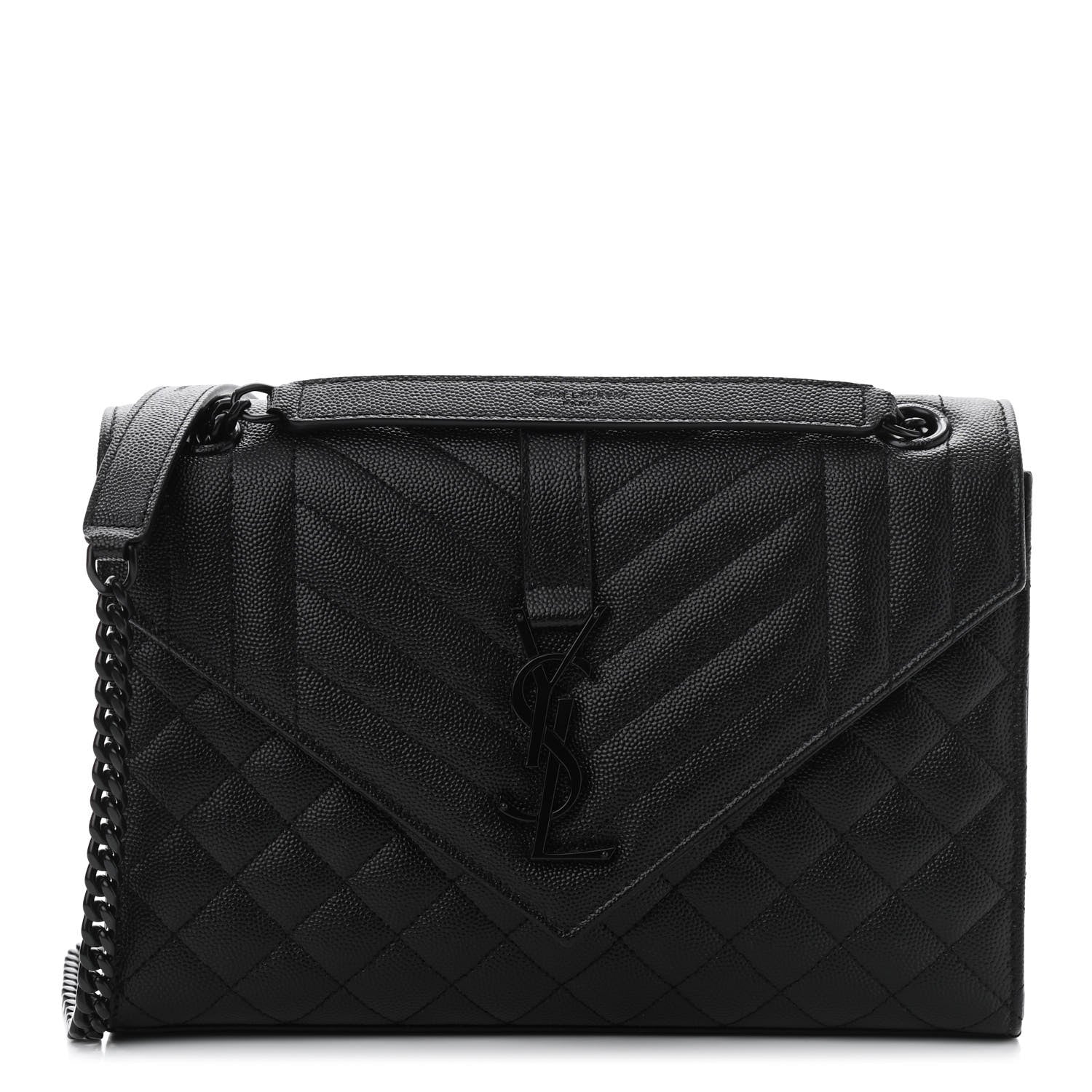 Saint Laurent Grain De Poudre Textured Mixed Matelasse Triquilt Medium Monogram Satchel Black 1 of 12