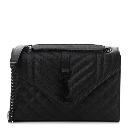 Saint Laurent Grain De Poudre Textured Mixed Matelasse Triquilt Medium Monogram Satchel Black 1 of 12