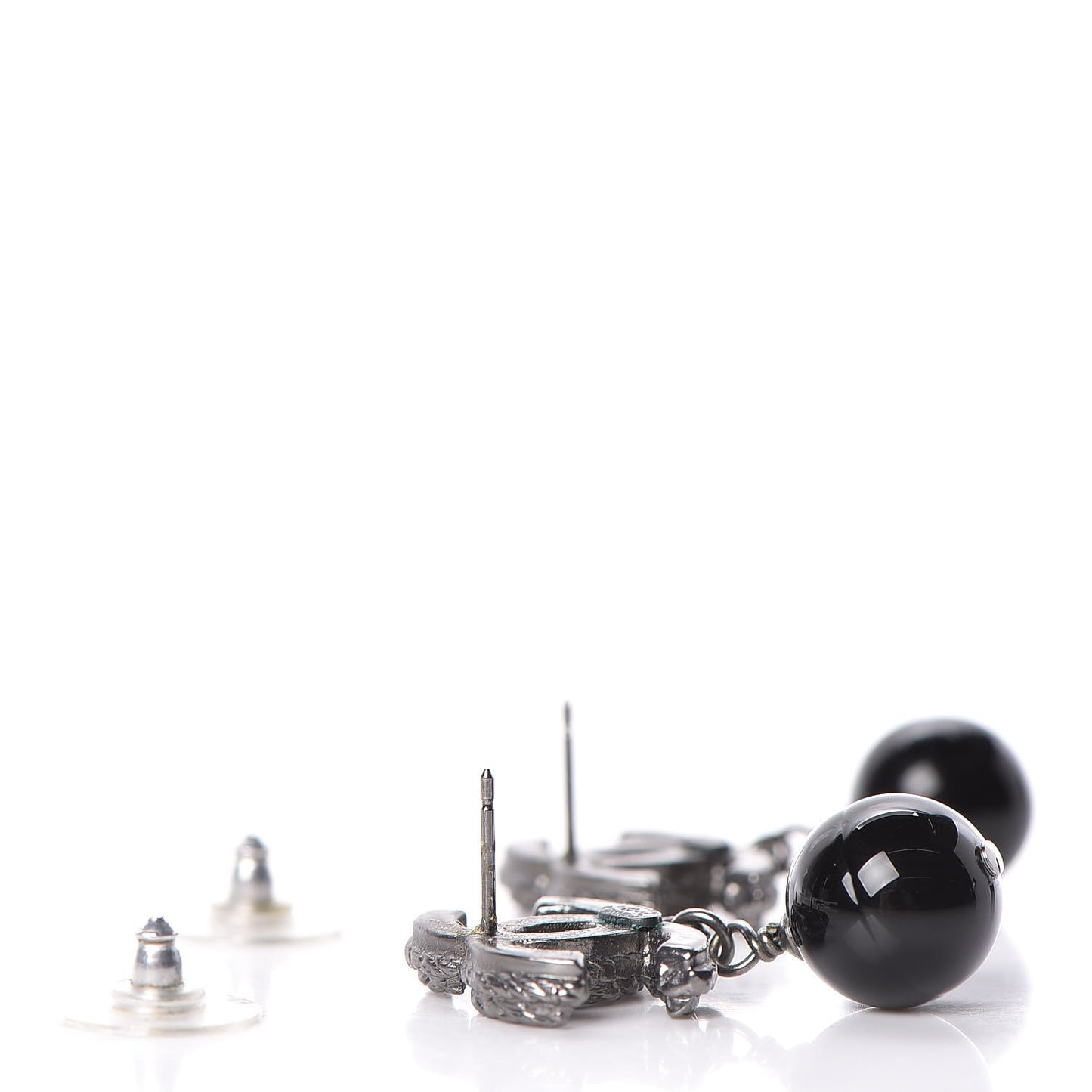 Ruthenium Bead CC Drop Earrings Black