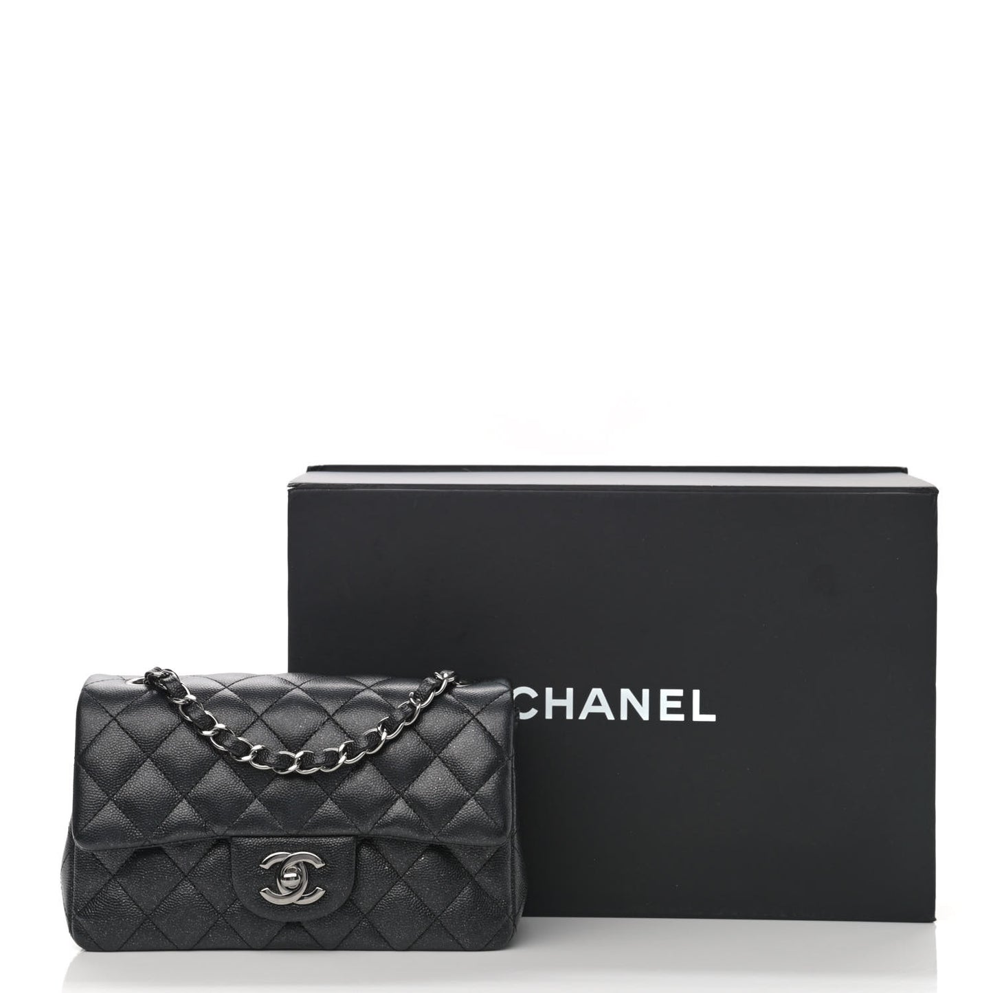 Iridescent Caviar Quilted Mini Rectangular Flap Black